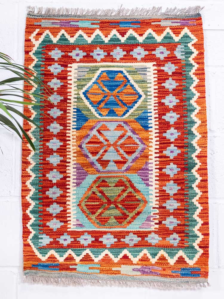 12914 Afghan Vegetable Dyed Kilim Rug 63x91cm (2.0 x 3ft)